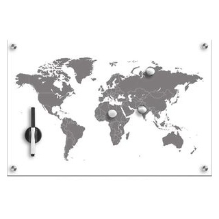 Zeller Glas-Magnettafel 11673, Memoboard Worldmap, 40 x 60 cm, weiß mit Weltkarte