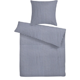Carpe Sonno Mako Perkal Bettwäsche 155 x 220 cm Grau kariert - Sommerbettwäsche aus 100% Baumwolle robuster Qualitäts Reißverschluss - Bettgarnitur Set 2 teilig mit 1 Kopfkissen Bezug dunkelgrau