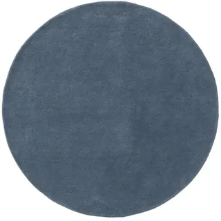 benuta Wollteppich, Blau, Textil, Beton Optik, Rund, 150x150 cm, pflegeleicht, Teppiche - Böden, Teppiche, Naturteppiche