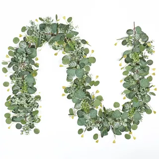 MEIVINES 2 Stück Eukalyptus Girlande Deko 1,8m Grüne Blätter Girlande | Künstliche Girlande Pflanze Hängend Künstliche Pflanze Eukalyptusranke für Hintergrund, Hochzeit Bogen, Tischdeko, Garten
