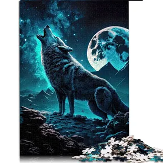 1000-teiliges Puzzlespiel Wölfe unter dem Vollmond Puzzles für Erwachsene Puzzle Kartonpuzzles für Familienspaß und Spieleabend (Größe 26 x 38 cm)