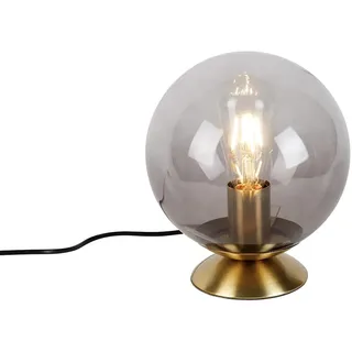 Qazqa Art Deco Tischleuchte mit Glas, Tischlampe - Pallon - Gold, max. 25W, Geeignet für LED, 23cm, Ideal als Wohnzimmerlampe und Schlafzimmerlampe