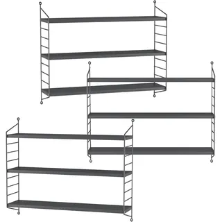 [en.casa] Modulares Wandregal Strängnäs 3er Set Metallregal Dunkelgrau Hängeregal mit 3 Regalböden Badregal Küchenwandregal Wandablage Wohnzimmer