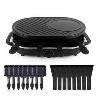 HaushaltO Raclette Raclette Set für 8x Personen - Grillplatte & Steinplatte, 8 Raclettepfännchen, 1400,00 W, mit Steinplatte