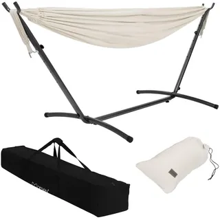 ML-Design Hängematte mit Stahlgestell, Beige, für 2 Personen, Indoor Outdoor, XXL Hängesessel mit Tragetasche, Hängemattengestell, Doppelhängematte mit Ständer, für Garten & Balkon
