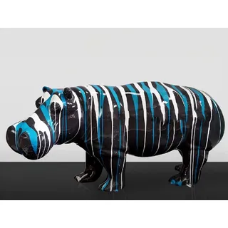 Casa Padrino XXL Deko Skulptur Nilpferd Schwarz / Blau / Weiß 175 cm - Lebensgroße Garten Deko Figur