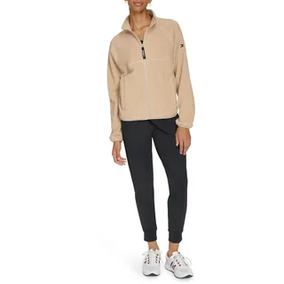 Tommy Hilfiger Damen Jacke mit gesticktem Logo, Körpertaschen, durchgehender Reißverschluss, Stehkragen, Caramel, X-Large - XL