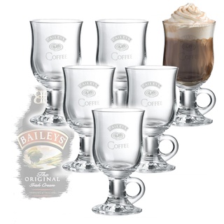 QMBasic 6 Stück Gläser BAILEYS IRISH COFFEE CREAM mit Henkel | Mazagran Glas für Heißgetränke Henkelglas Set