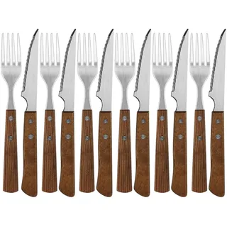 Menuett Steakbesteck Set 12-tlg. mit Holzgriff Steakmesser & Gabeln