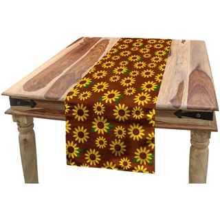 ABAKUHAUS Sonnenblume Tischläufer, Cartoon Blüten, Esszimmer Küche Rechteckiger Dekorativer Tischläufer, 40 x 180 cm, Gelb Grün Braun