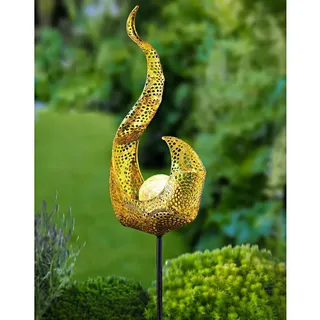BURI Kugelleuchte Solar Metall-Gartenstecker 78cm LED Glaskugel Gartendekoration Flamme