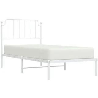 vidaXL Bettgestell, Bettrahmen mit Lattenrost Metallbeinen, Bett Gästebett mit Kopfteil, Metallbett Einzelbett Schlafzimmerbett, Weiß 90x200cm Metall