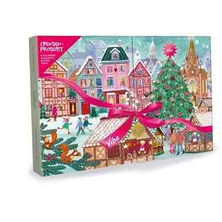 Viba Adventskalender Weihnachtsmarkt 245 g | Gefüllt mit 24 Nougat-Spezialitäten | 23 Nougat Minis & 1 Nougat-Schoko-Kugel | Adventskalender für Kinder & Erwachsene