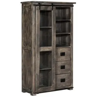 MASSIVMOEBEL24.DE Vitrine Mango 100 x 45 x 175 cm Grau