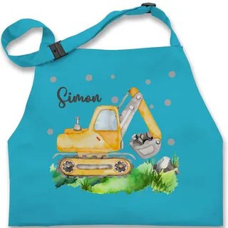 Kinderschürze Schürze Kinder Jungen Mädchen - Bagger I Baggerfahrer Geschenk - 7-14 Jahre - Türkis - kinderschürzen für fahrzeuge baufahrzeug name kochschürze geschenke kind fahrzeug digger - 7-13 Jahre
