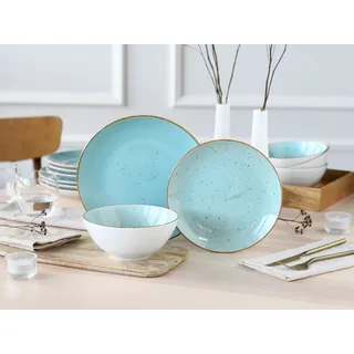 CreaTable Teller-Set Vintage, Teller Set 12-tlg. (12-tlg), 4 Personen, Porzellan, Naturverbundenes Design, Handgemalt blau