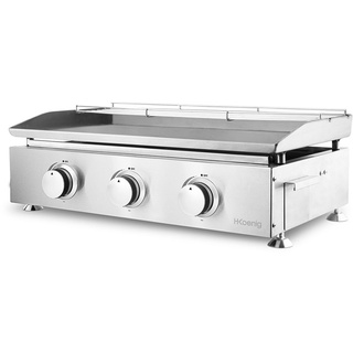 H.Koenig Plancha PLX930 Gas Barbecue 3 U-Burner Stainless Steel Powered with Propane or Butane, Even Heat Distribution, Temperature Adjustable up t...