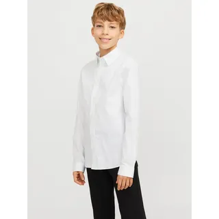 JACK & JONES Junior Langarmhemd JJEAXEL elastisch und einfach kombinierbar unifarben, modisch, regular fit, Web, Hemdkragen weiß 128