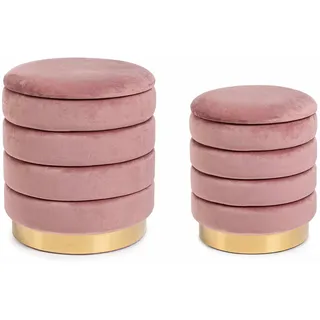 Pouf Darina 2er-Set, Samt-Optik, modern, Rosa, abnehmbarer Deckel mit Stauraum