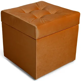 MG Design Polsterhocker 45 x 45 cm Orange mit Stauraum (ca. 50 L), belastbar bis 300 kg, sofort einsatzbereit & pflegeleicht – für Wohnzimmer, Schlafzimmer & Flur
