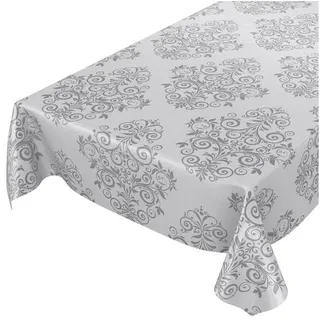 ANRO Wachstuchtischdecke abwaschbar Ranken Barock 140 x 180 cm Grau