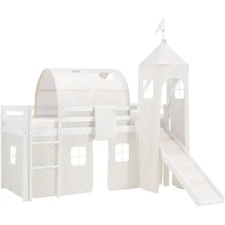 Homestyle4u Hochbett 1887 90 x 200 cm Kiefer massiv weiß grau