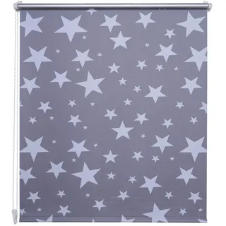 JalousieCrew Klemmfix Rollo Verdunkelung Farbe dunkel grau mit Sternen Druck - Breite 45 bis 120 cm, Länge 150 cm BZW. 210 cm - Klemm - Rollo ohne zu Bohren (80 x 150 cm)