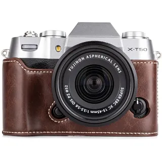 MUZIRI KINOKOO Kameratasche für Fuji XT50/X-T50 PU Leder Tasche kompatibel für Fuji X-T50 Kamera mit Öffnungsboden und Handgriff-Design - Kaffee