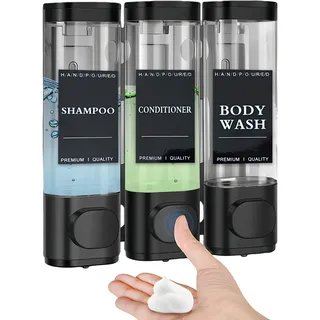 Seifenspender Wandbefestigung, 3 Kammern 300ml Duschgel Spender Ohne Bohren, Shampoo Spender für Dusche Duschgelspender Handwaschmittelspender für Shampoo,Duschgel,Flüssigseife,Spülung (Schwarz)