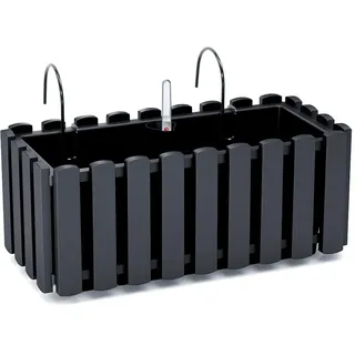 Blumenkasten Blumentopf Balkonkasten Latten-Optik mit Halterungen Wasserspeicher Pflanzkasten Pflanzgefäß inkl. Aufhängung Lattenzaun-Design (380 Anthrazit)