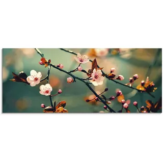 Glasbild ARTLAND "Japanische Kirsch Sakura Blumen", blau (farbe bild(er): blau), B:125cm H:50cm, Bilder, in verschiedenen Größen