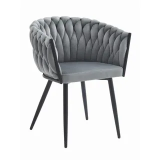 VBChome Stuhl Samtstoff Hellgrau Gepolstert Geflochten Esszimmerstuhl & Wohnzimmerstuhl Modern Glamourösen Loft & Industrial Stil Komfortsitz mit Metallgestell