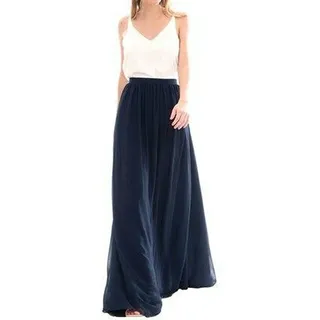 iyoimono Damen Langer Tüllrock 3 Lagen Tüll Maxiröcke Elegante Hochzeit Röcke(Navy blau,S) - S