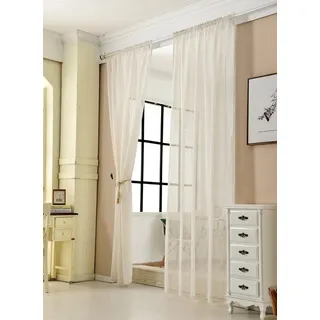 Woltu WOLTU® Gardinen transparent mit Kräuselband Vorhang Leinenoptik Halbtransparent Voile Leinenvorhang Stores Fensterschal Dekoschal Wohnzimmer Kinderzimmer Schlafzimmer, 140x175 cm Creme (1 Stück)