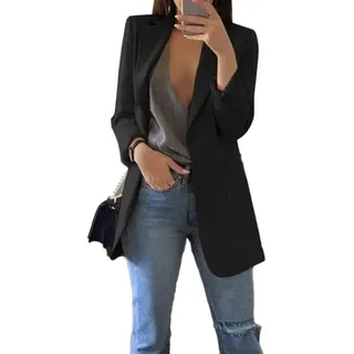Soulolo Blazer Damen Elegant Damenjacke Longblazer Business Lang Jacke Slim Jacke Mantel Damen Cardigan Anzüge Bedruckter Anzug - 3XL