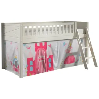 Vipack Hochbett Scott (Made in Europe) mit schräger Leiter, LF 90x200 cm, Vorhang, Tunnel, 4 Designs weiß