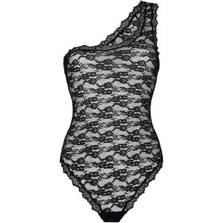 Body HUNKEMÖLLER "Asymmetrischer Body Aveline", Damen, Gr. M, schwarz, 88% Polyamid, 12% Elasthan, Bodys Body