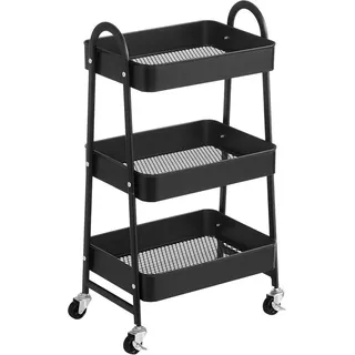 JEOBEST Beistellwagen Rollwagen Küchenwagen Servierwagen aus Metall 3-Etagen, (43x30x76.5cm) Multifunktionswagen für Küche, Schlafzimmer, Wohnzimmer schwarz