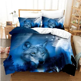 3D Wolf Bettbezug 200 x 200 cm für Kinder