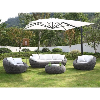 Garten Sitzgruppe Polyrattan: Sofa, 2 Sessel + Tisch - Grau - WHITEHEAVEN