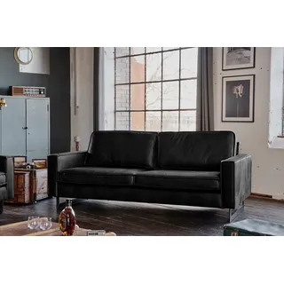 KAWOLA Couch Lederfaserstoff 3-Sitzer Schwarz