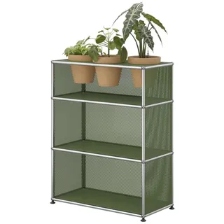 USM Haller Sideboard, mit perforierten Metallelementen und Pflanzeneinlage Olivegrün