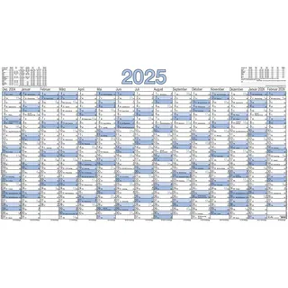 Zettler - Plakatkalender 2025  140X77cm  Plakatkalender Mit 15 Monaten Auf 1 Seite  5 Stk. Gerollt  Arbeitstage- Und Wochenzählung  Mondphasen  Feiert