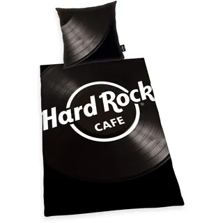Herding HARD ROCK Bettwäsche-Set, Wendemotiv, Original Hard Rock Café Lizenz, Bettbezug 155 X 220 cm, Kopfkissenbezug 80 x 80 cm, Baumwolle/Renforcé, Schwarz