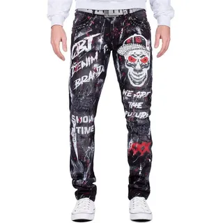 Cipo & Baxx 5-Pocket-Jeans Herren Straight Fit Hose Denim BA-CD700 (1-tlg) mit Nieten, Graffitis, Totenkopf-Verzierung schwarz 33