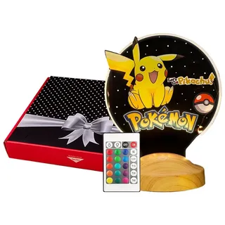 Geschenkelampe LED Nachttischlampe Pikachu 3D Nachtlicht Pokemon Fans Babyzimmer Deko, Leuchte 7 Farben fest integriert, Geschenk für Jungen, Mädchen, Geburtstagsgeschenk