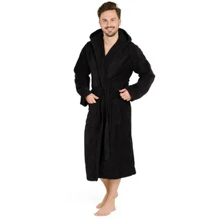 Blumtal Bademantel Herren, Baumwolle, mit gefütterter Kapuze, mit samtigen Frottee-Velours, Oeko-TEX® Zertifiziert schwarz XL