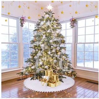 LuxusKollektion Weihnachtsbaumdecke Weihnachtsbaum Rock Weiß Plüsch Groß 122 cm Christbaumdecke Fell grün