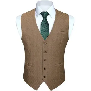 Anzugweste Herren Hochzeit Baumwolle V Ausschnitt Business XXL Braun