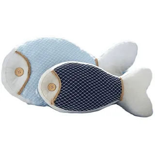 Dekoleidenschaft Dekokissen "Fisch" aus Leinen in blau & grau 2er Set 36 + 50 cm lang, Fischkissen, maritime Kissen in Fisch-Form, Sofakissen, Zierkissen, Couchkissen